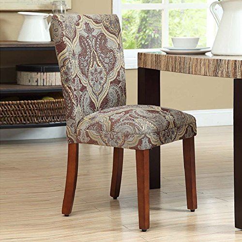 Upholstered Accent Dining Chair, Set of 2, Blue and Brown Paisley