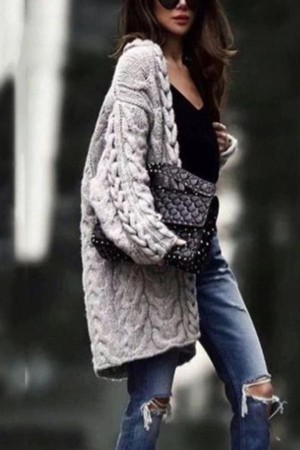 Casual Solid Color Twist Sweater Cardigan
