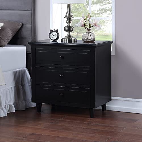 SSLine Wood Nightstand with 3 Storage Drawers & Solid Wood Frame / 28′′ Tall