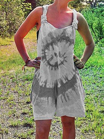 Women's Casual Tie Dye Sleeveless Summer Wide Leg Loose Short Jumpsuit Rompers