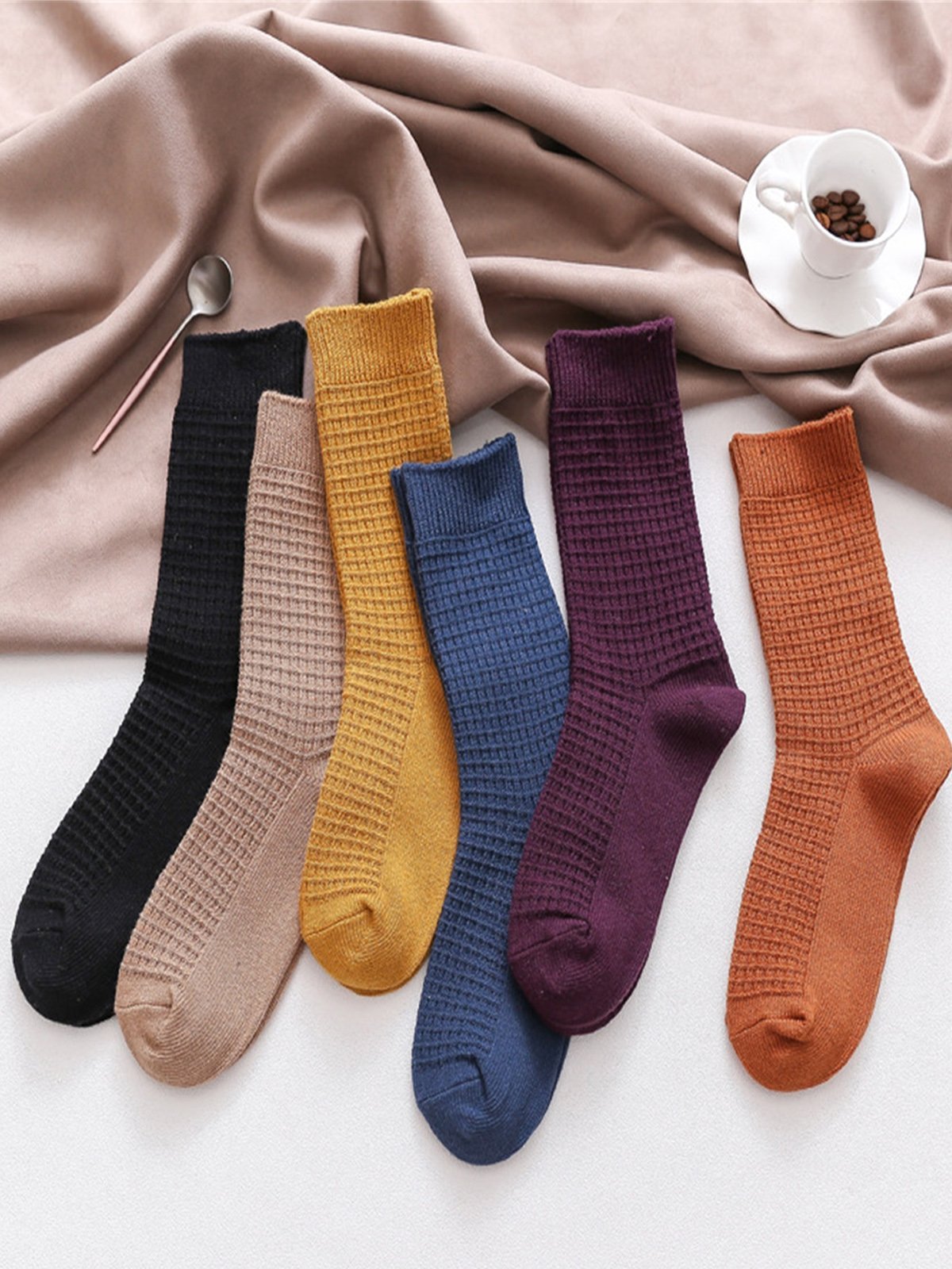 Vintage Plain Double-needle Retro Plaid Tube Warm Casual Socks