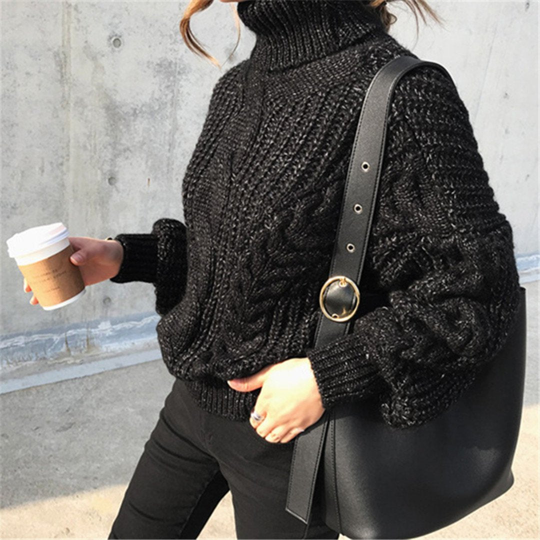 Fashion turtleneck loose solid color sweater