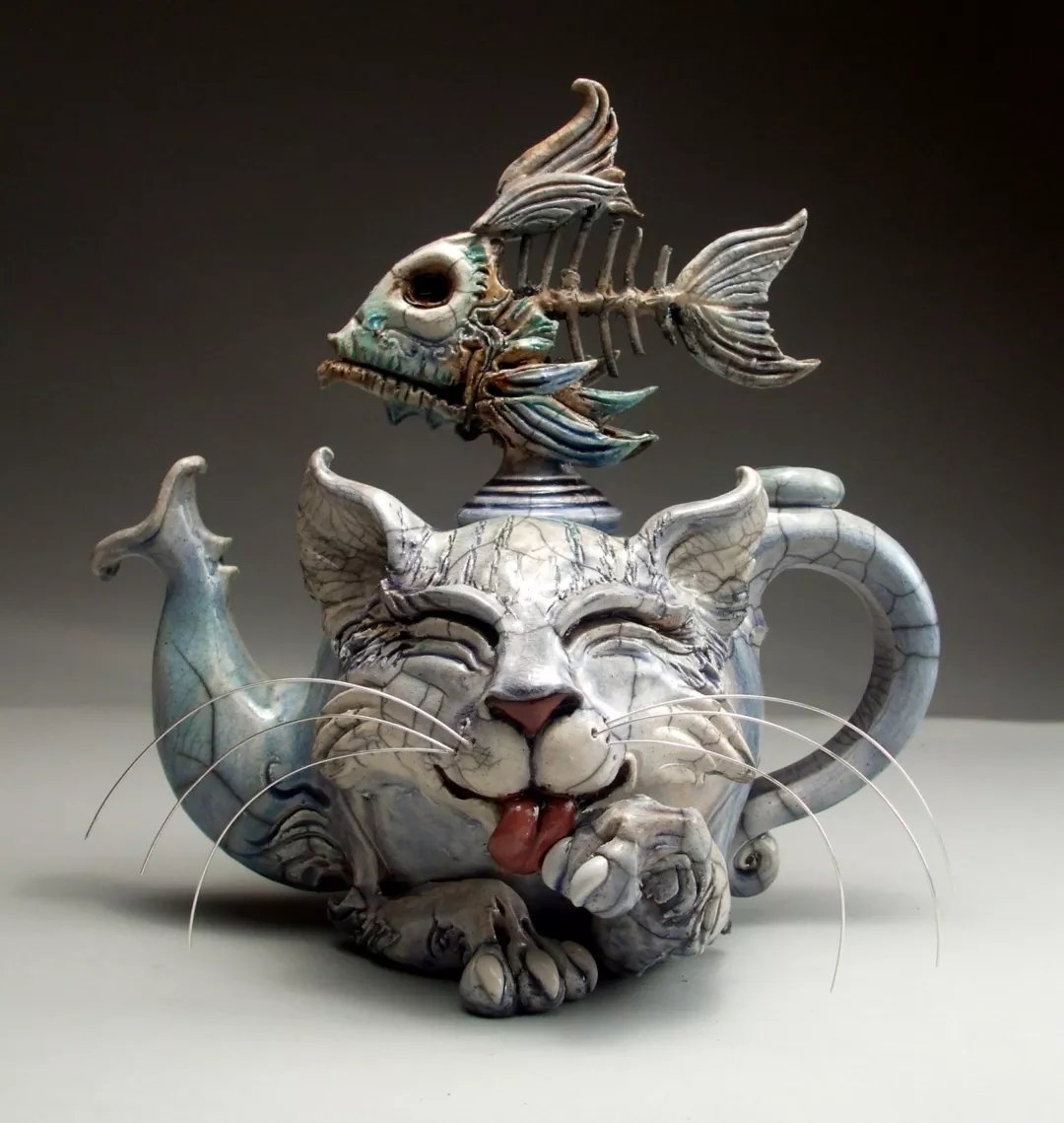 Last Day 50% OFF ! HANDMADE ART CAT TEAPOT
