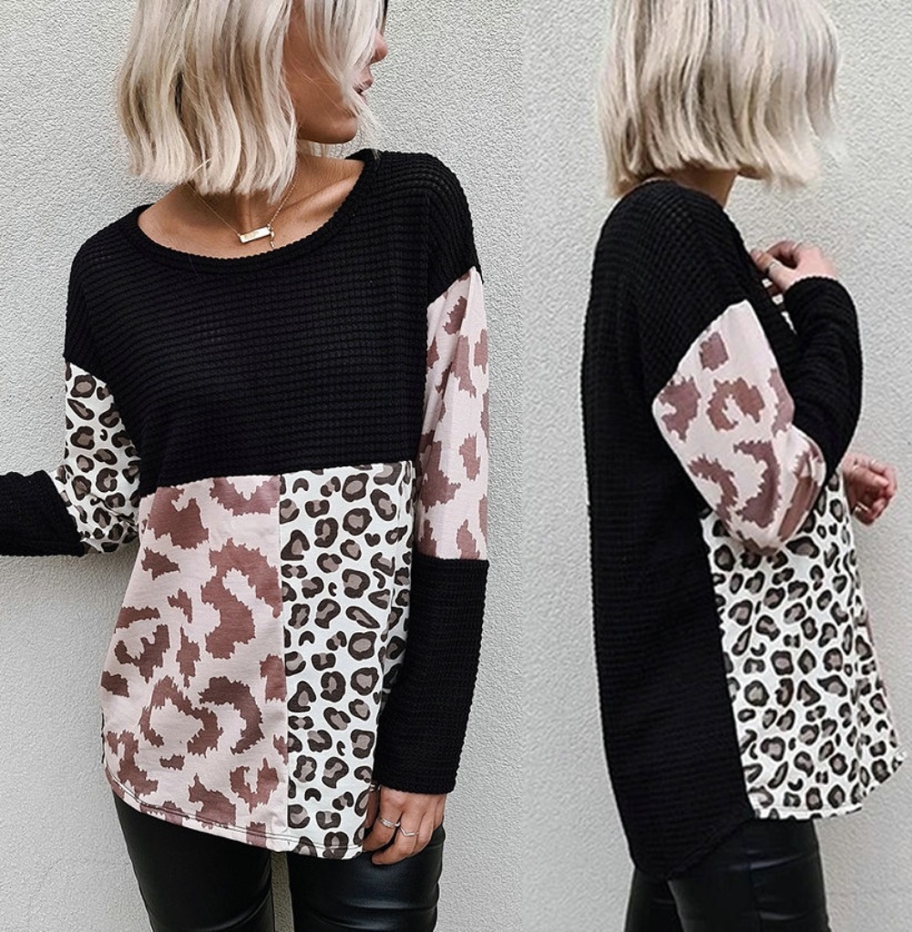 Autumn Round Neck Long Sleeve Leopard Shirt
