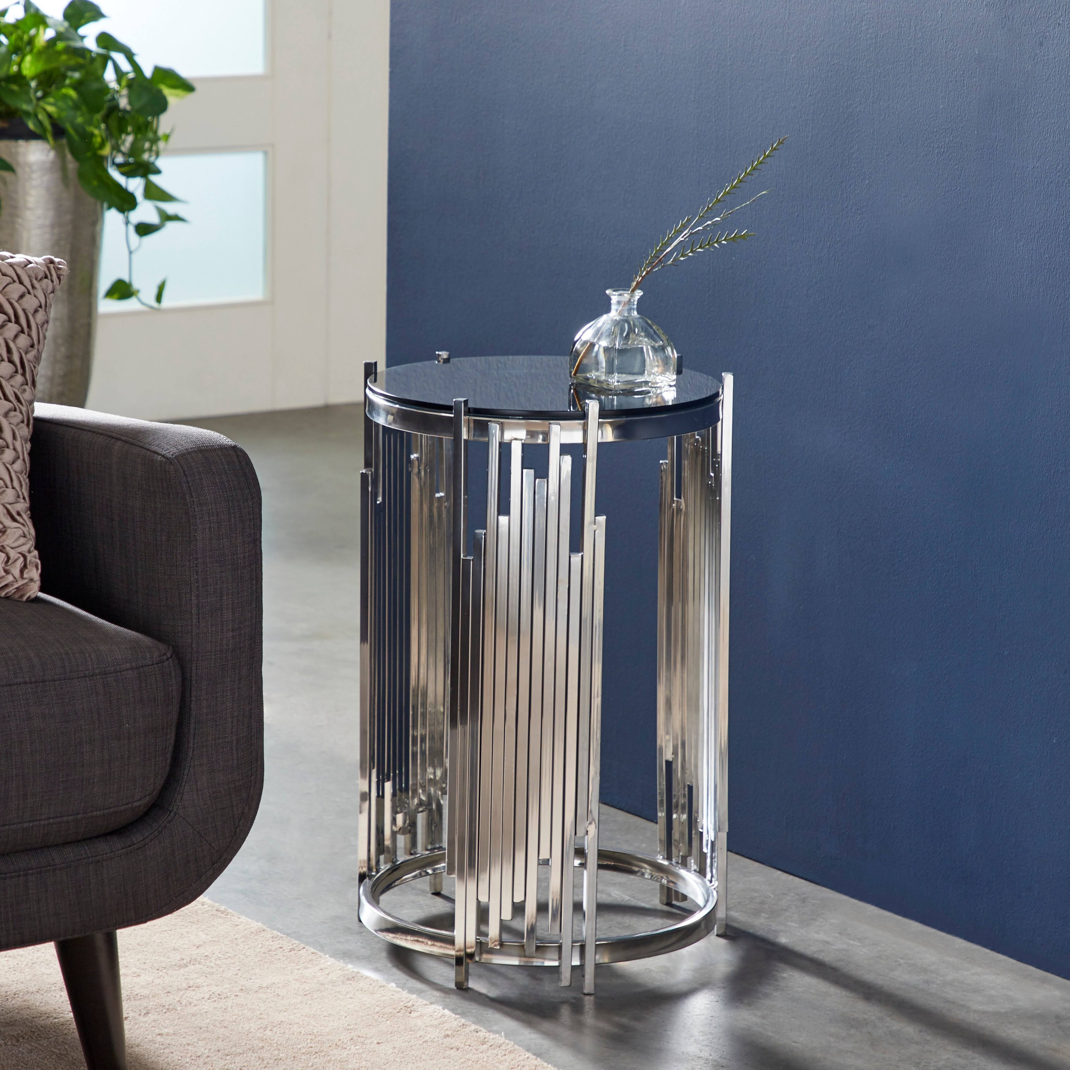 Zimlay Small Round Silver Metal and Glass Accent Table 59672