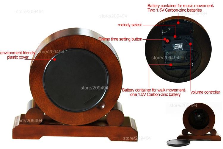 Weilingdun Music Hourly Chiming Europe Antique Wooden Mute Quartz Desktop Clock