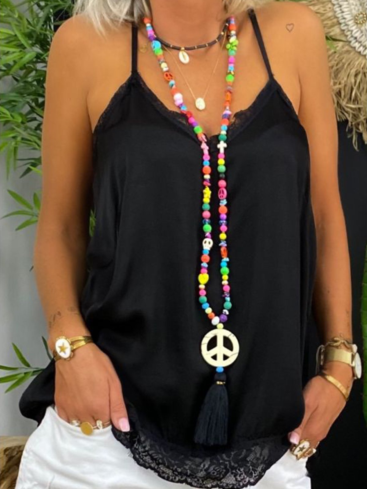 Black Shift Spaghetti Vintage Paneled Shirts & Tops