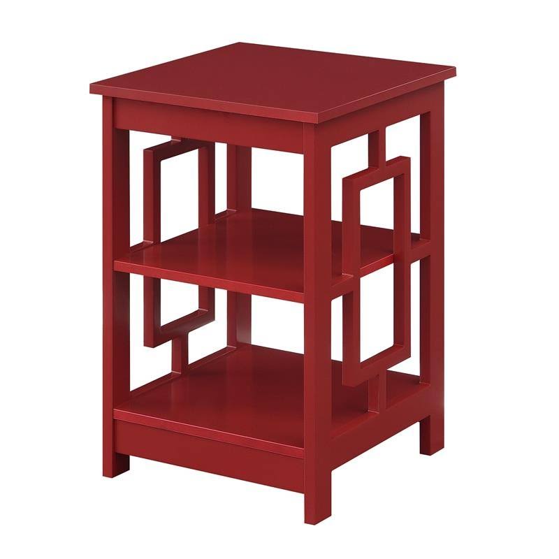 Pemberly Row End Table with Shelves in Cranberry Red Wood