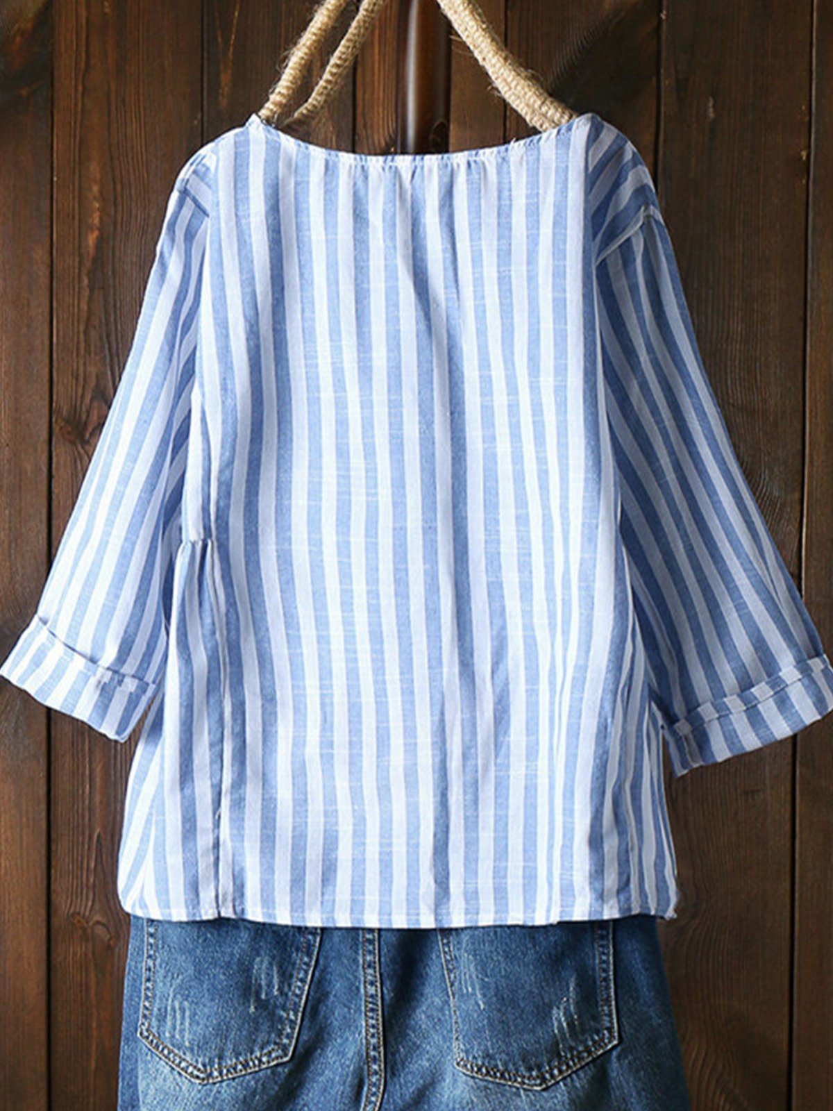 Casual Cotton-Blend Round Neck Shirts & Tops