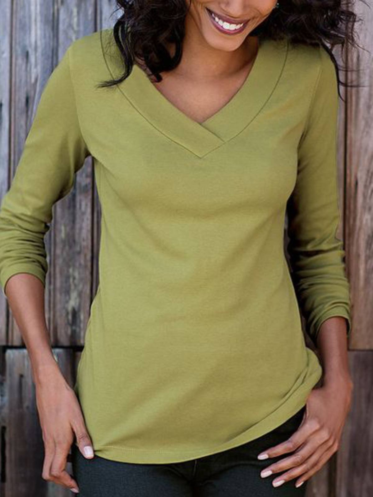 Green Casual V Neck Shirts & Tops