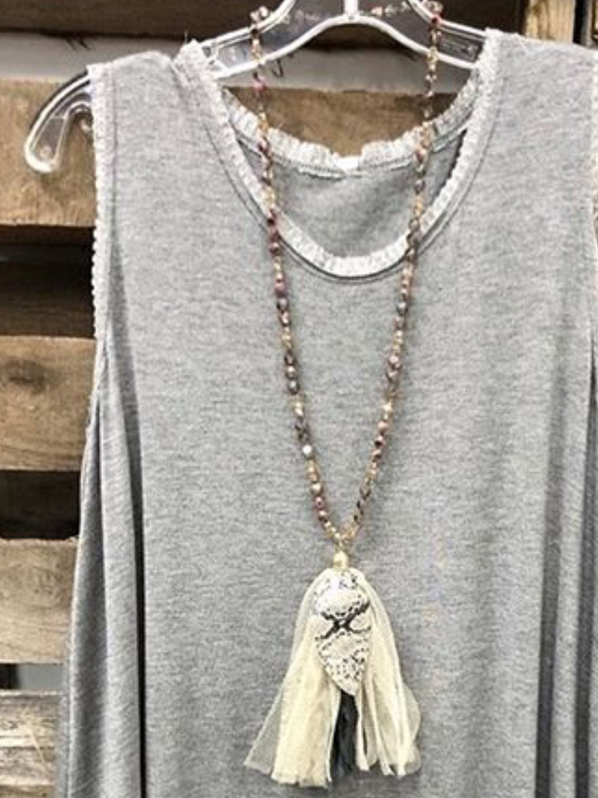 Gray Sleeveless Solid Round Neck Tops