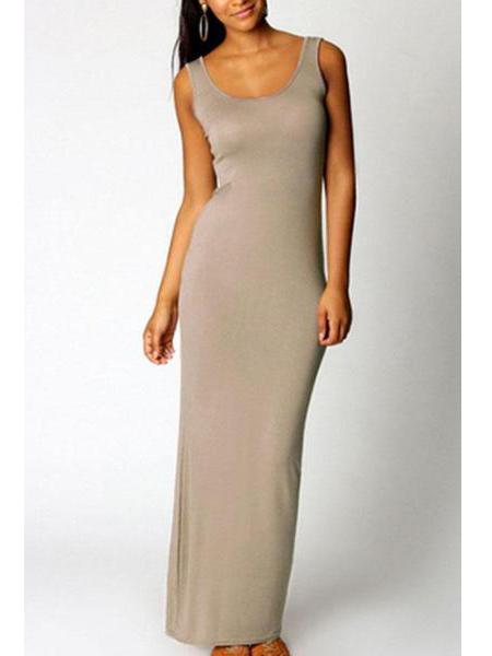 Scoop Neck  Plain Maxi Dresses