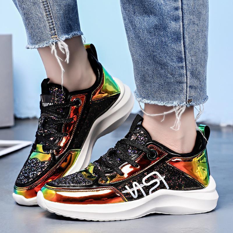 Women's Fashion Colorful Mirror Color Matching Platform Sneakers