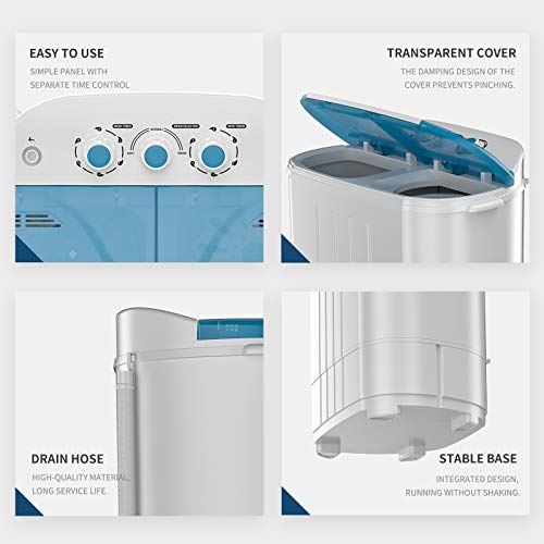 Mini Twin Tub Washer Compact Laundry Machine with Built-in Gravity Drain