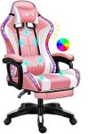 Full Massager Lumbar Support&Bluetooth Speaker Video Gaming Chairs W/Led Lights