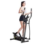 GYMAX Elliptical Machine, Magnetic Portable Elliptical Trainer with LCD Monitor, Heart Sensor & Built-in Wheels, Black