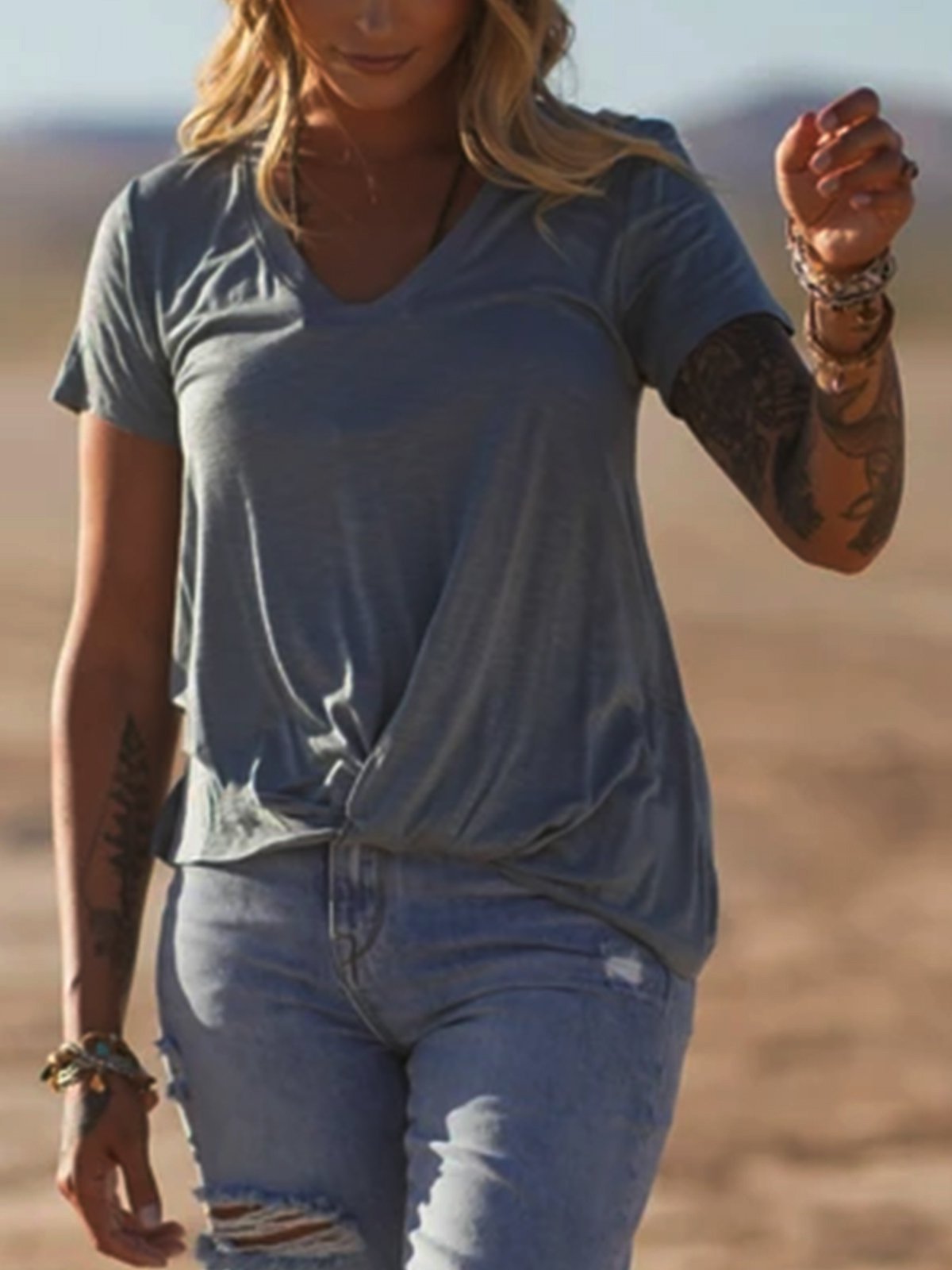 Casual Western-style hem twisted cotton-blend Vintage Shift shirt and top