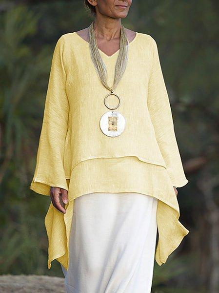 Asymmetrical V Neck Long Sleeve Shirts