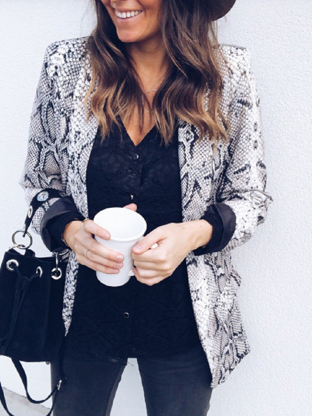 Vintage Lapel Long Sleeve Animal Snake Printed Blazers