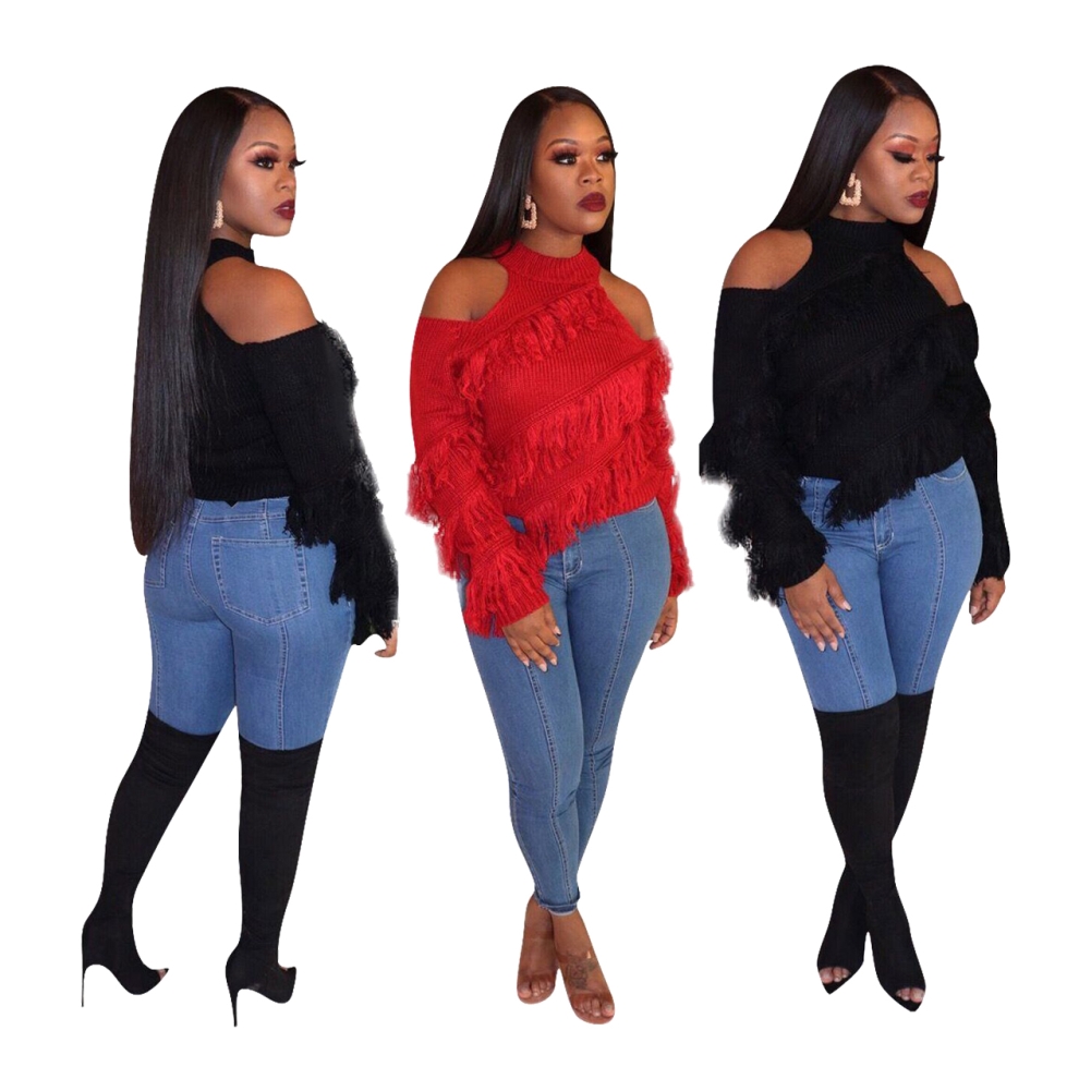 Cut Out Shoulders Plush Sweater Top