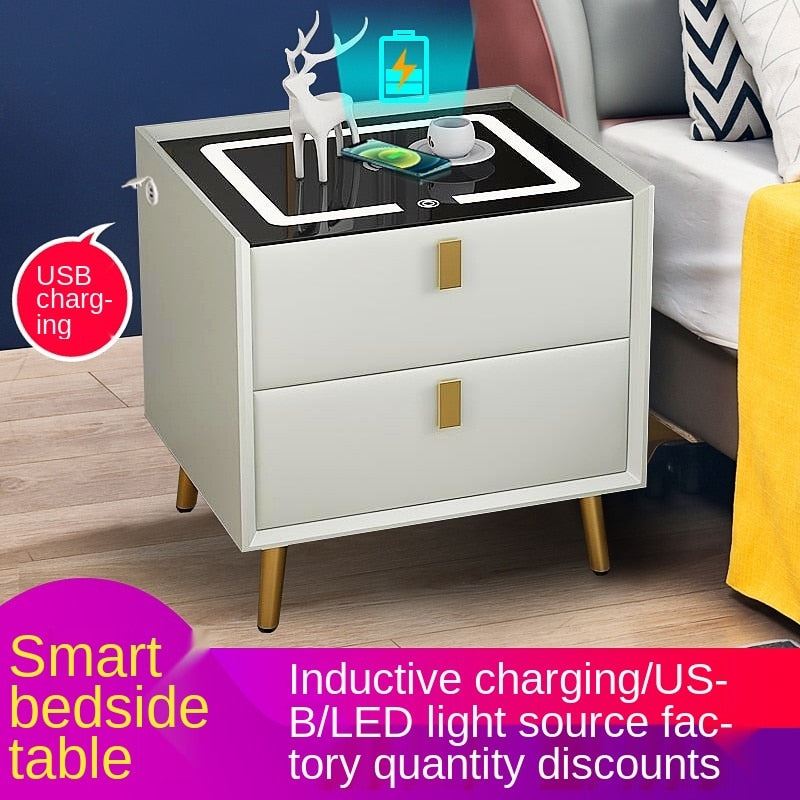 Nightstands Smart Bedside Cabinet Simple USB Wireless Charging with Lamp