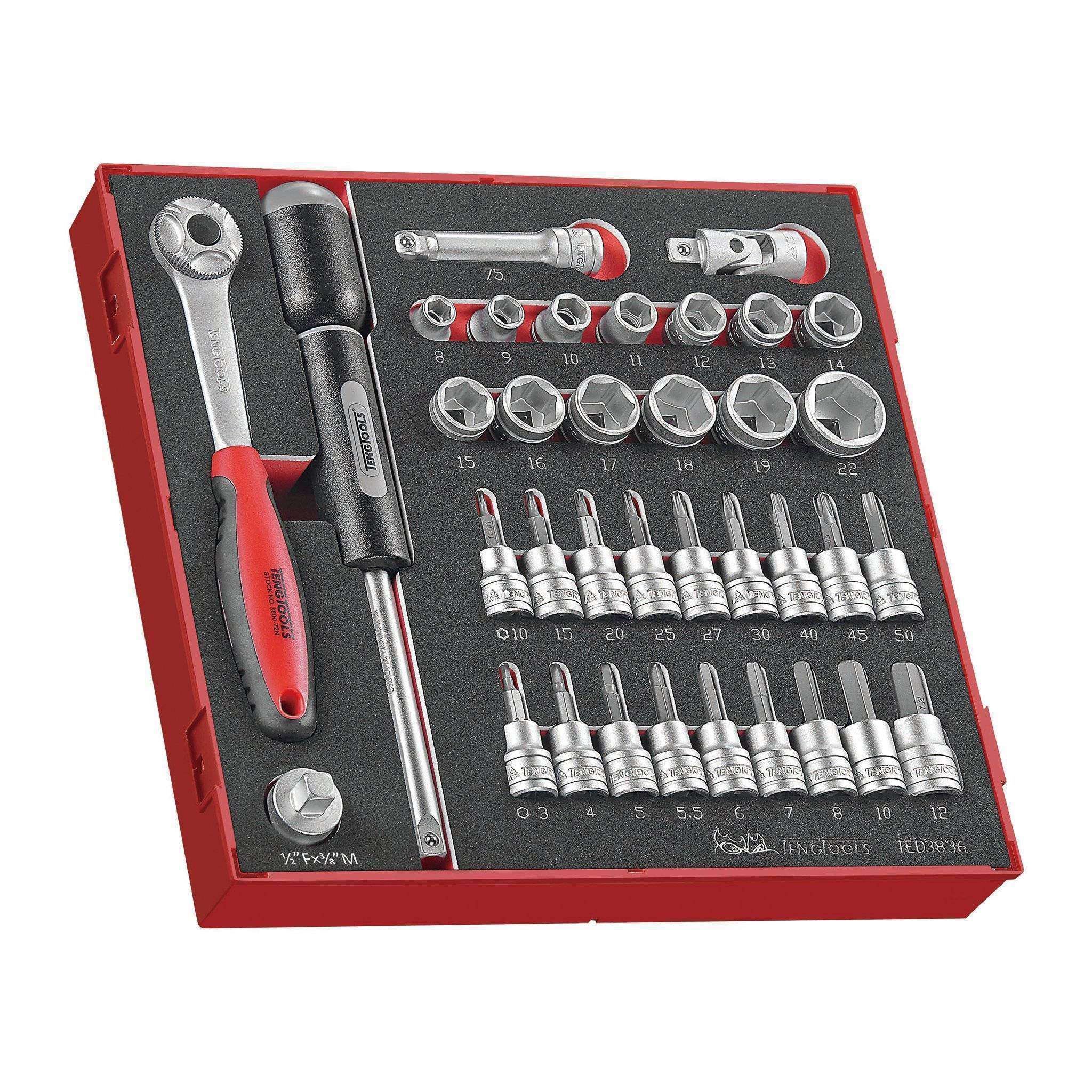 Teng Tools – 36 Piece 3/8 inch Drive Socket Set in EVA Tray – TEN-O-TED3836