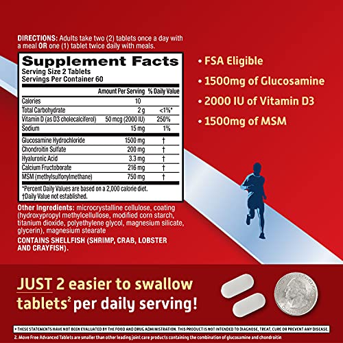 Move Free 益节 葡萄糖胺=软骨素+ msm和d3补充剂（一瓶120粒），每盒3瓶，360粒
