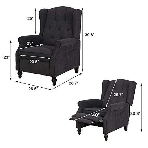 Recliner Chair w/ Massage and Heating w/ Wooden Legs and Wingback/2, Dark Gray