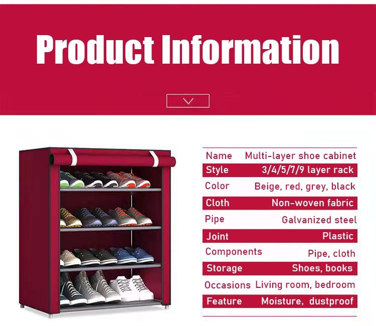 Simple Shoe Rack Multi-layer Steel Pipe Assembly Dustproof Shoe Cabinet
