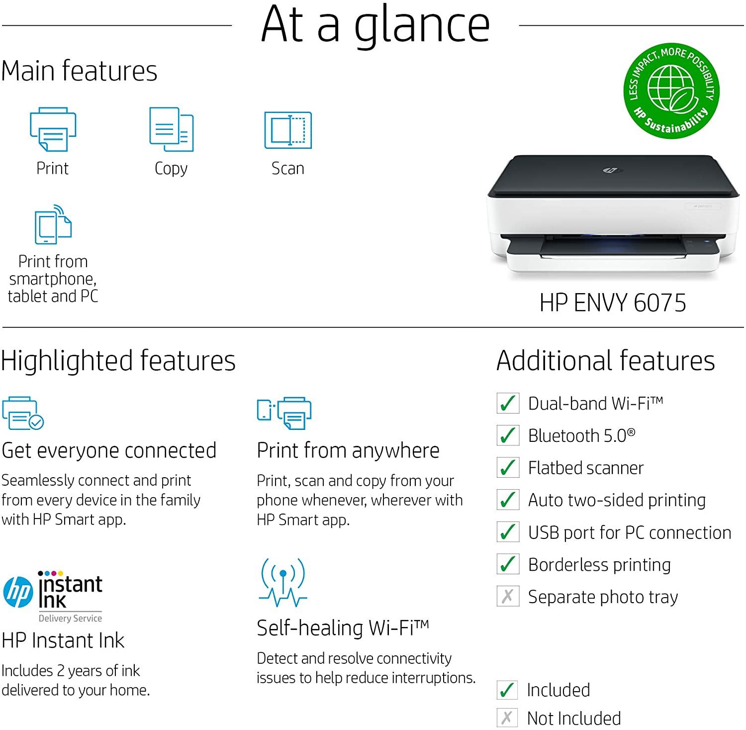 HP Envy 6075 Wireless All-in-One Printer, Includes 2 Years of Ink Delivered