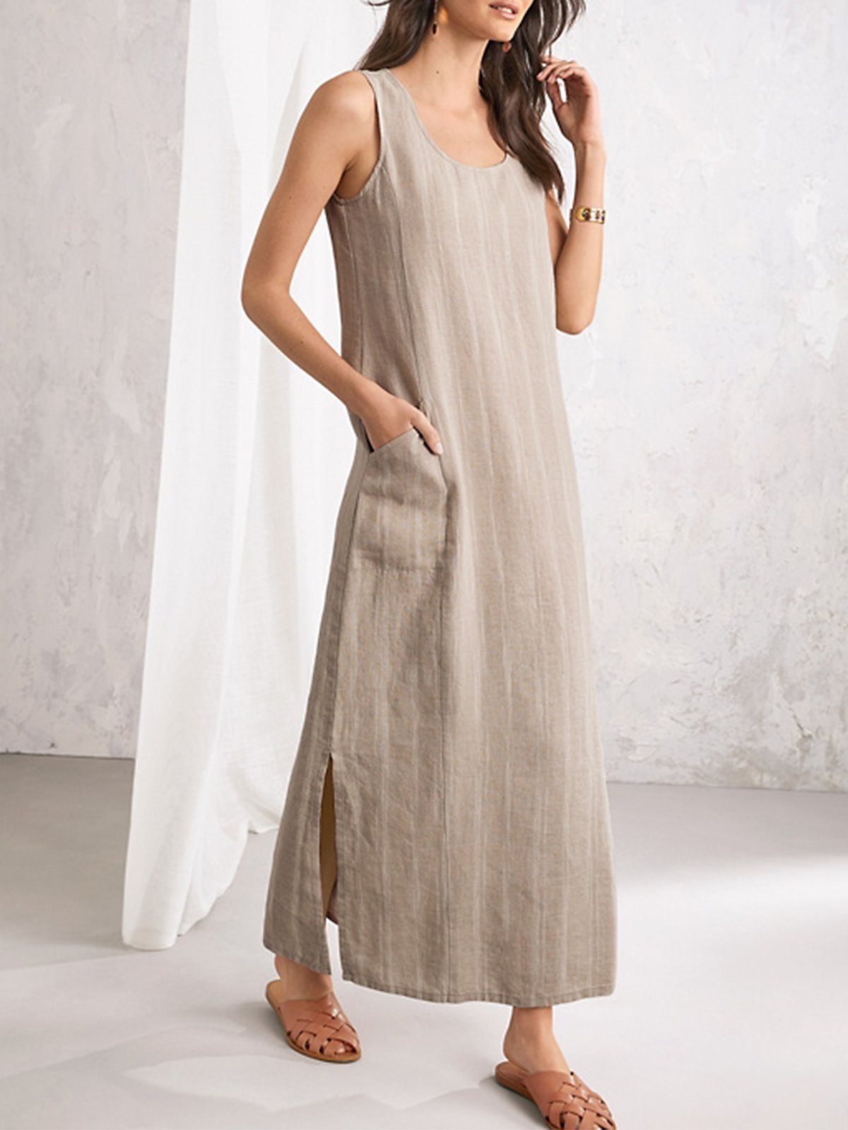 Sleeveless Striped Casual Dresses