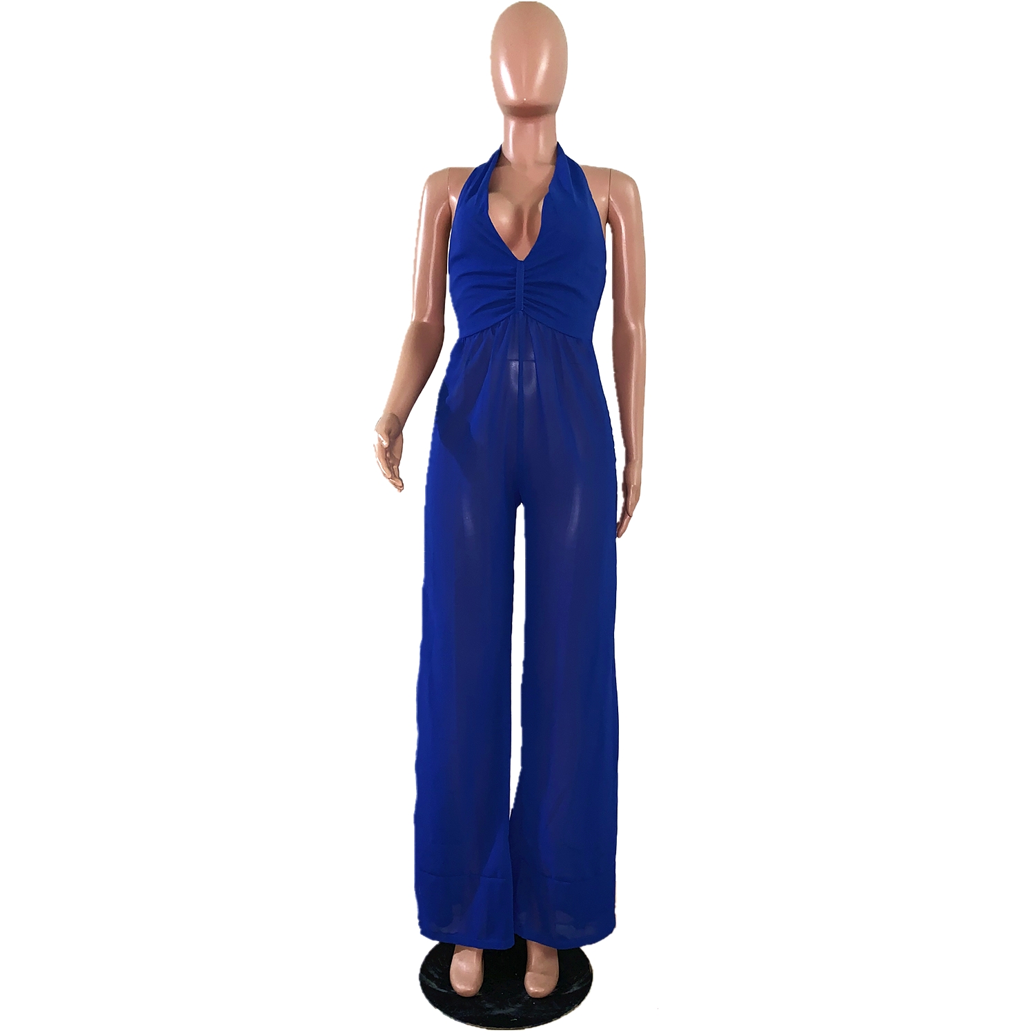 Sexy Blue Halter V-Neck Jumpsuit