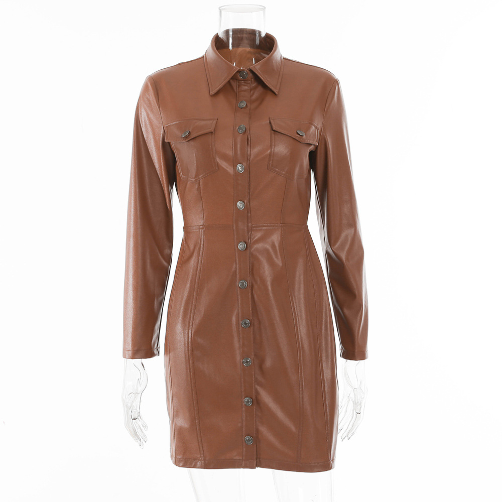 Winter Khaki Leather Cut Out Back Mini Club Dress