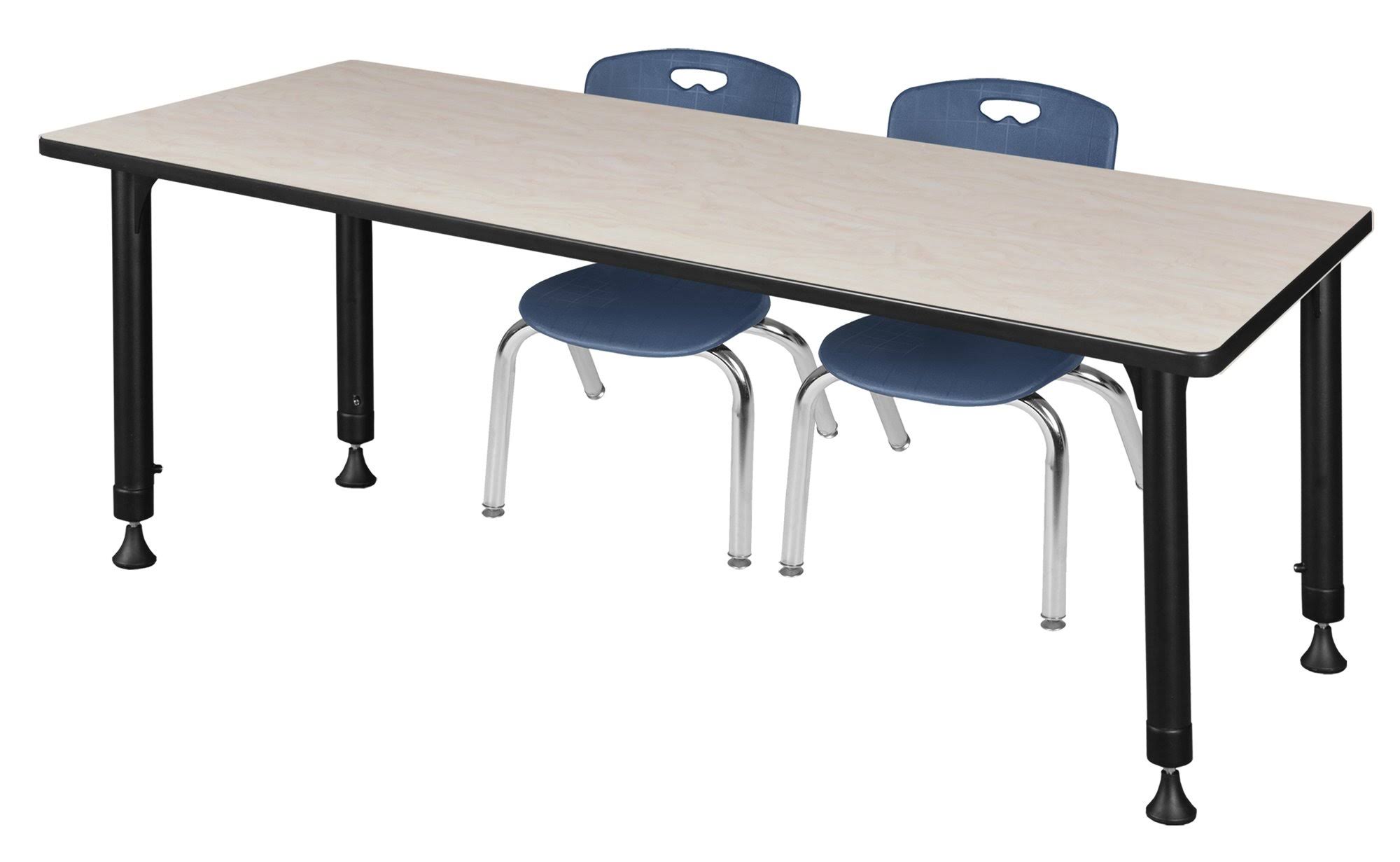 Regency Kee 60x22 x 30x22 Height Adjustable Classroom Table - Maple 2 Andy 12-in Stack Chairs- Navy Blue
