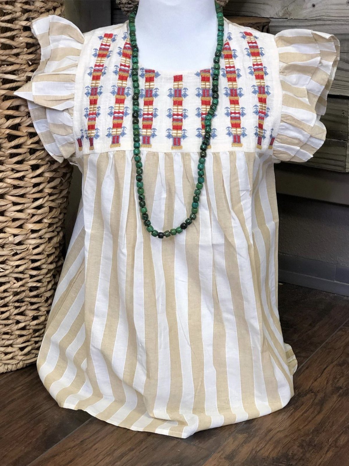 Boho Cotton-Blend Geometric Short Sleeve Shirts & Tops