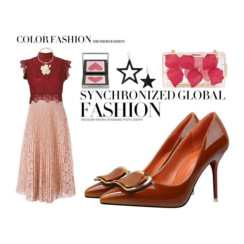 9.5CM Light Pointed Patent Leather Buckle Sweet Dress Elegant Heeled Sandals