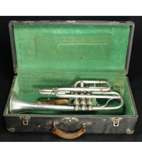 1938 HN White King Junior Silverplate Cornet – SN 220882 – Trumpet – Vintage