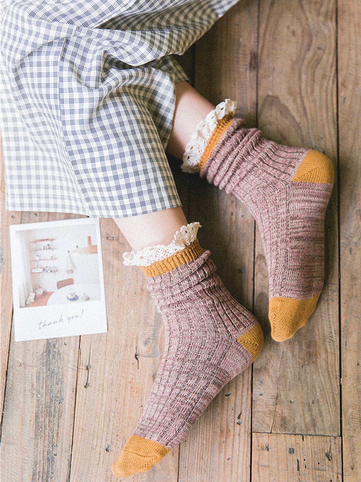 Retro Plain Lace Warm Vintage Casual Pile Socks