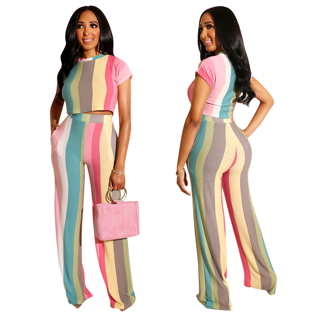Colorful Stripes Crop Top and Matching Trousers