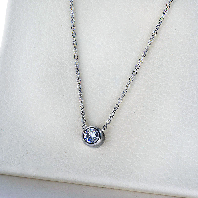 Dainty Silver Stainless Steel Clear Zircon Charm Necklace For Women