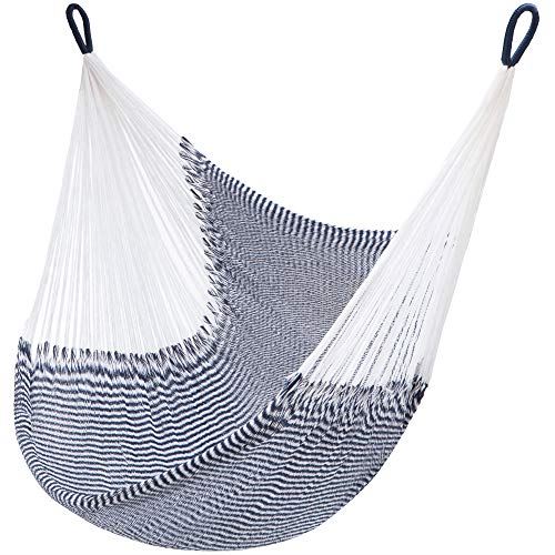 Handwoven Hanging Chair Hammock Swing, Eco-Luxe Weathersafe Hammocks by Yellow Leaf Hammocks, ��Vineyard Haven�� Hammock, Navy Blue & White, Fits 1 Person (330 lbs)