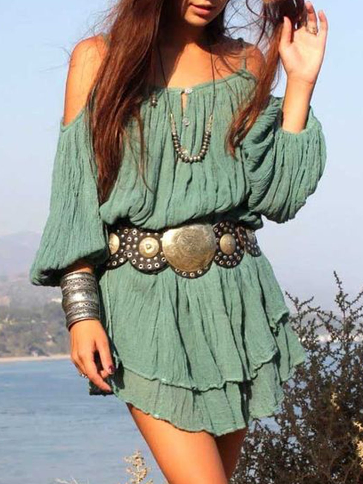 Digital print long sling bag hip dress YS070