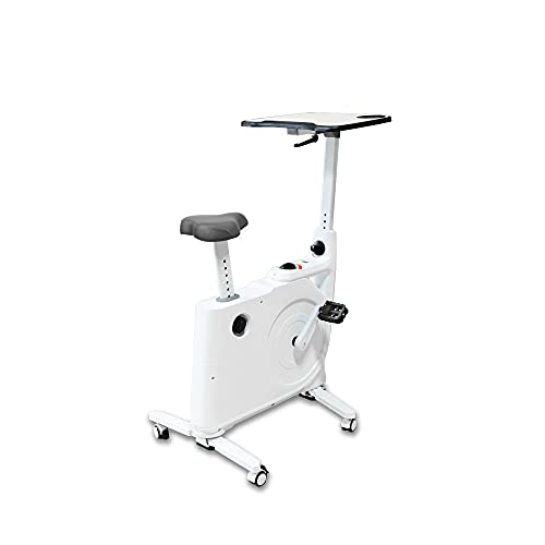 8 级磁性阻力锻炼自行车桌,办公桌工作台 W / 可调节桌子和皮革座椅,健身自行车带桌 / 内置 LCD 显示器,家庭工作自行车最大 200 磅