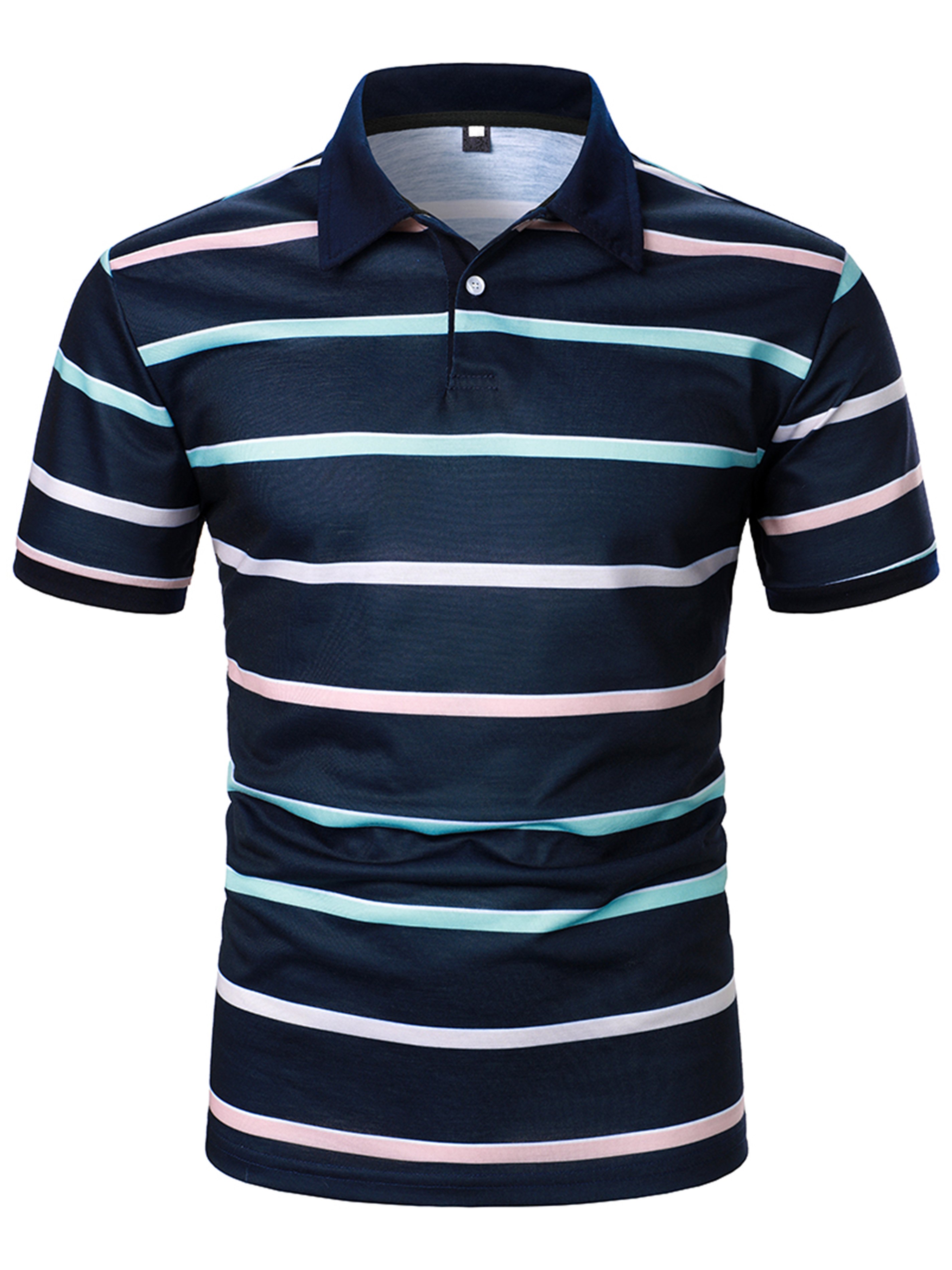 Men's Button Up Stripe Sleeve Polo Shirt
