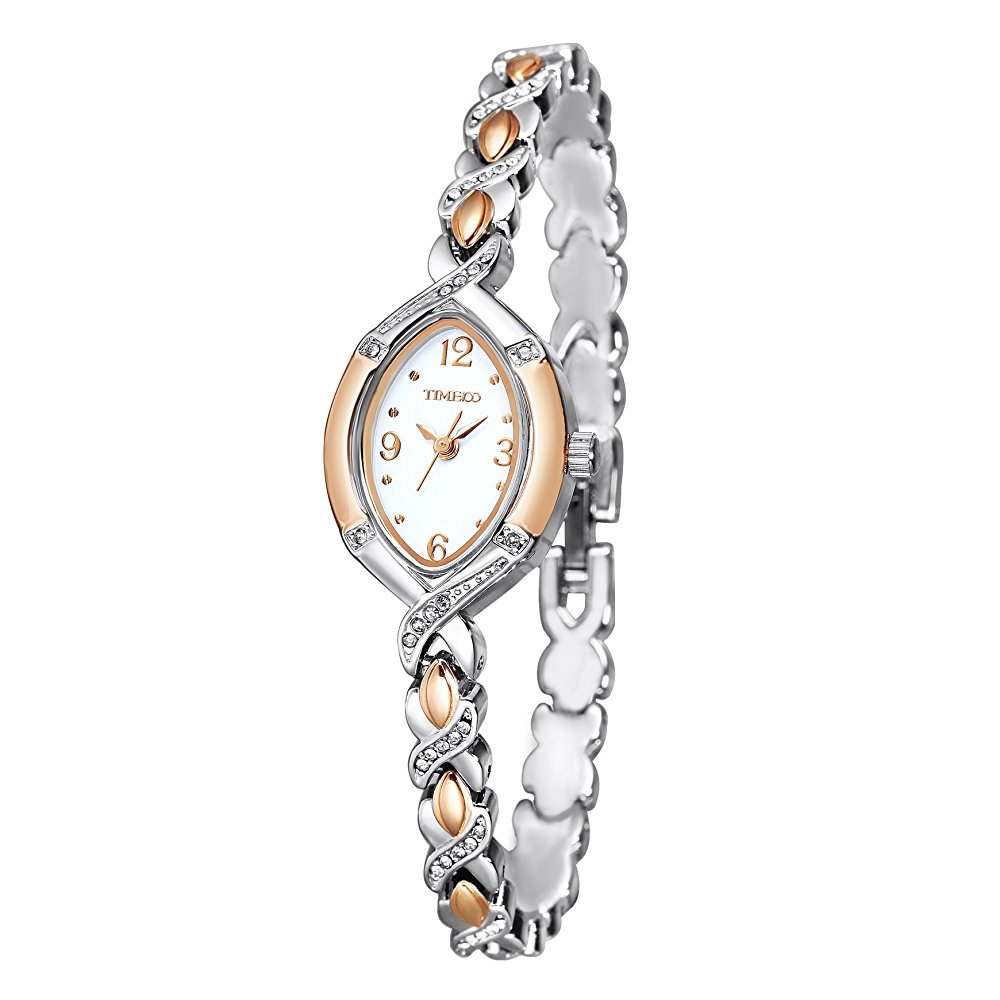 Time100 Fashion Diamond Oval Steel-Rose Golden Two-Tone Bracelet Ladies Watch W50170L.01A
