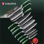 1-10 Pcs Chef Knife Set Kitchen Knives Laser Damascus Pattern Sharp Japanese Santoku Knife