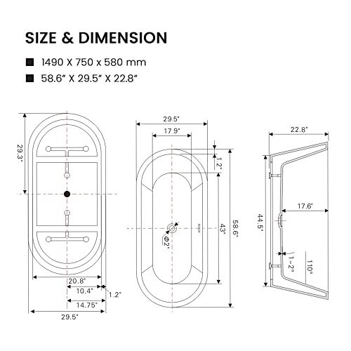 Non-Slip White Acrylic Freestanding Bathtub Modern Stand Alone Soaking Tub