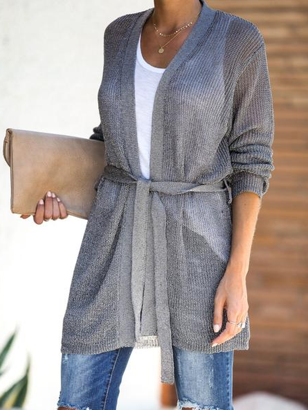 Solid Cotton-Blend Casual Outerwear