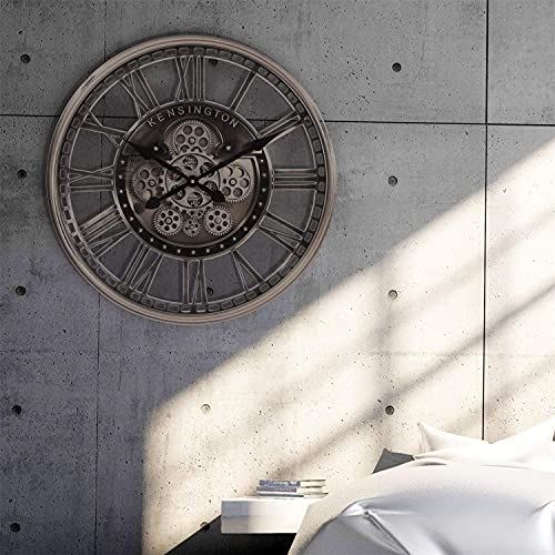 21��� Industrial Real Moving Gears Metal Wall Clock with Roman Numerals
