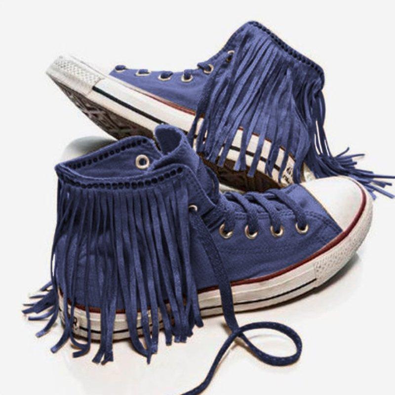 White Cloth Winter Tassel Flats